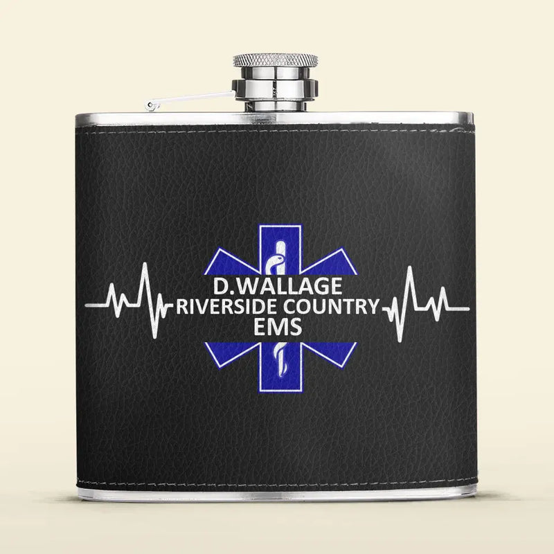 Personalized EMS/EMT/Paramedic Leather Flask - Gift Idea For Paramedic