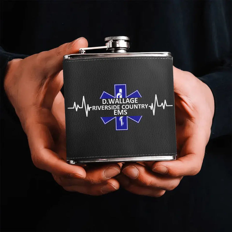 Personalized EMS/EMT/Paramedic Leather Flask - Gift Idea For Paramedic