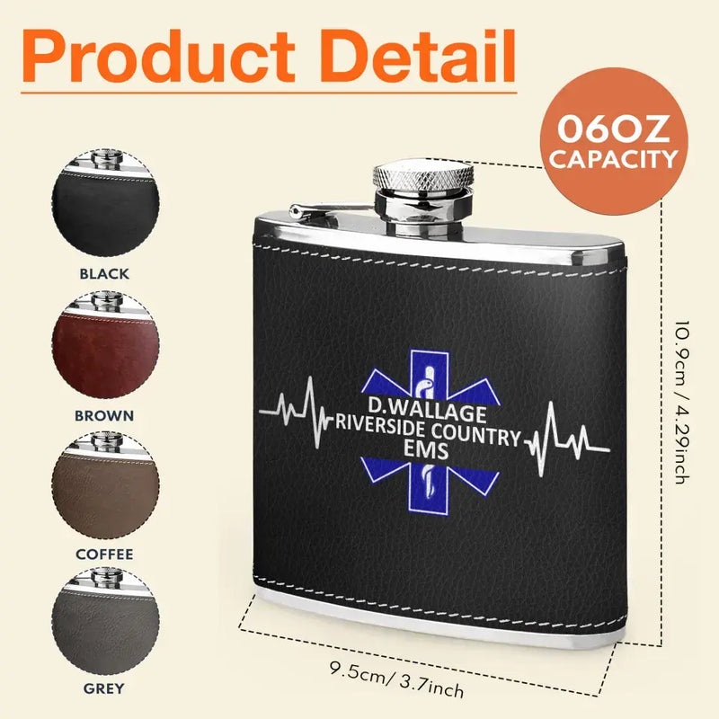 Personalized EMS/EMT/Paramedic Leather Flask - Gift Idea For Paramedic