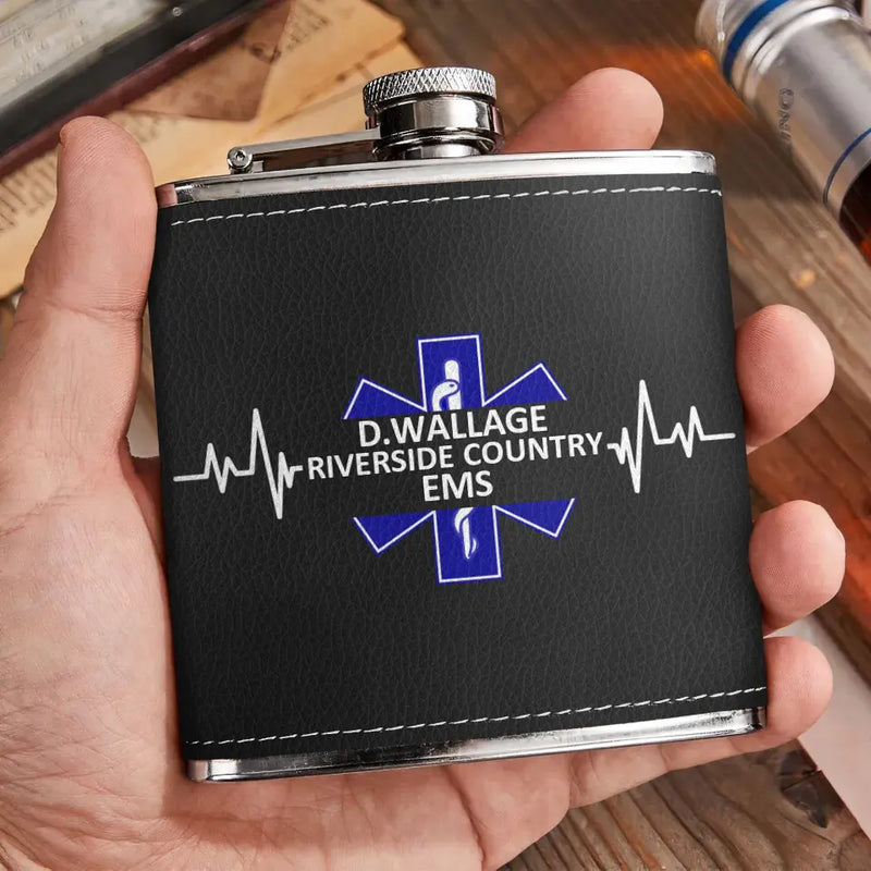 Personalized EMS/EMT/Paramedic Leather Flask - Gift Idea For Paramedic