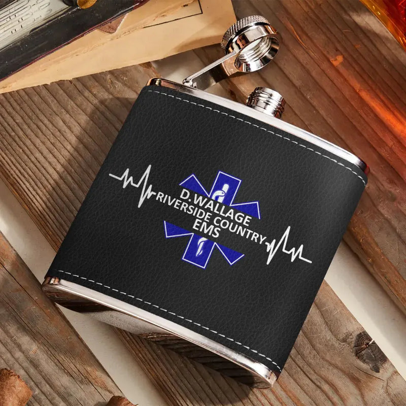 Personalized EMS/EMT/Paramedic Leather Flask - Gift Idea For Paramedic