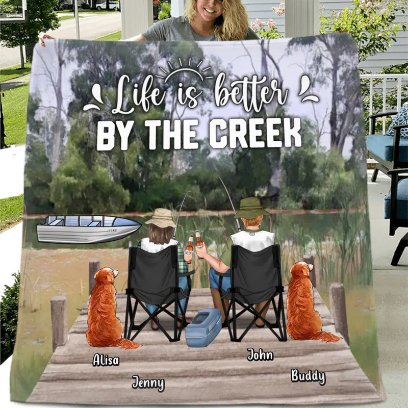 Personalized Fishing Fleece Throw/Quilt Blanket - Gift Idea for Fishing Lover - Life Is Better By The Creek