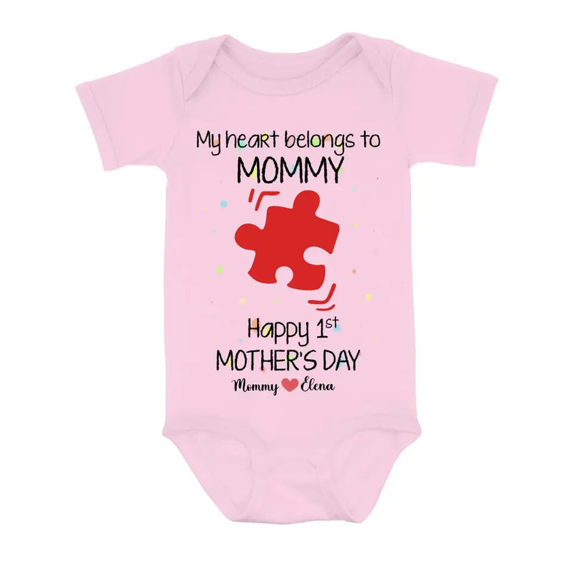 Personalized Mom Baby Onesie/T-Shirt - Mother's Day Gift Idea for Mom & Baby - My Heart Belongs To Mommy