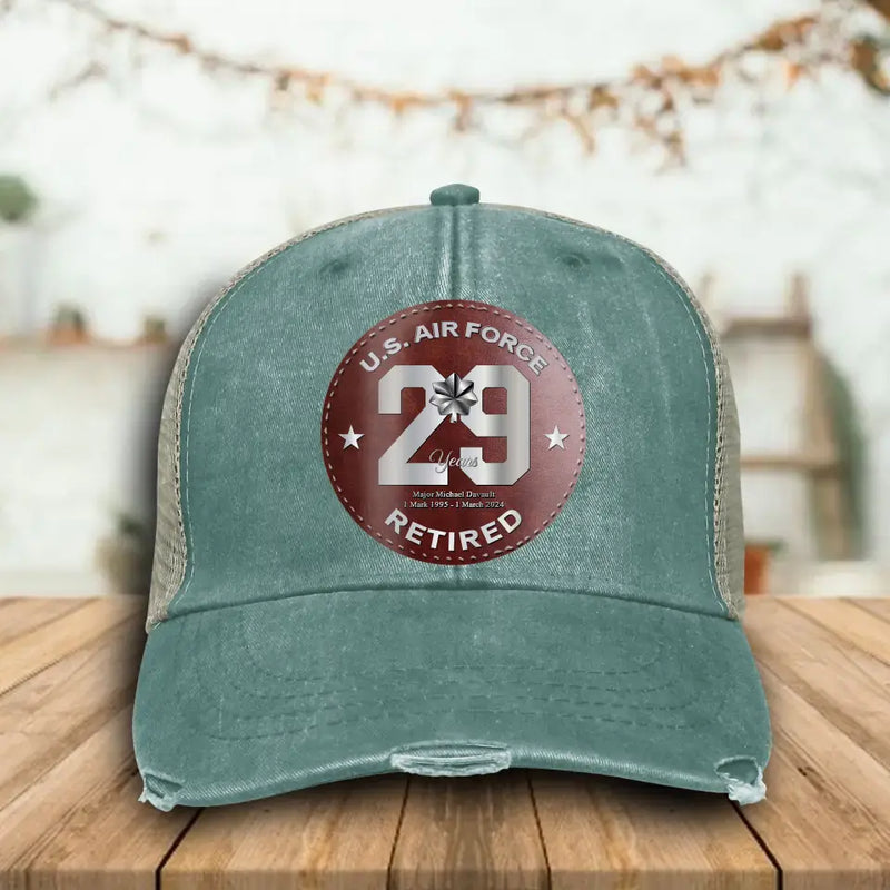 Personalized Retired Veteran Distressed Ollie Cap - Father's Day Gift Idea for Veteran