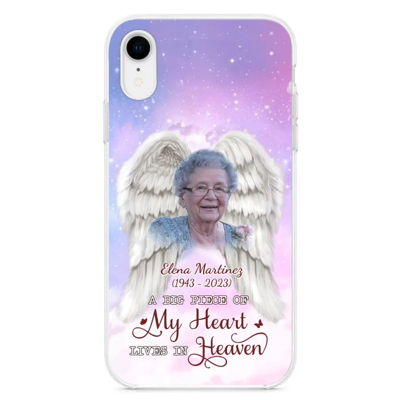 Custom Personalized Memorial Photo Phone Case - Memorial Gift Idea for Family - A Big Piece Of My Heart Lives In Heaven - Case for iPhone/Samsung