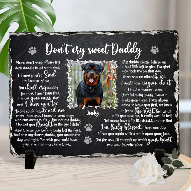 Personalized Memorial Rectangle Lithograph - Memorial Gift Idea For Dog Owner - Upload Photo - Don't Cry Sweet Daddy