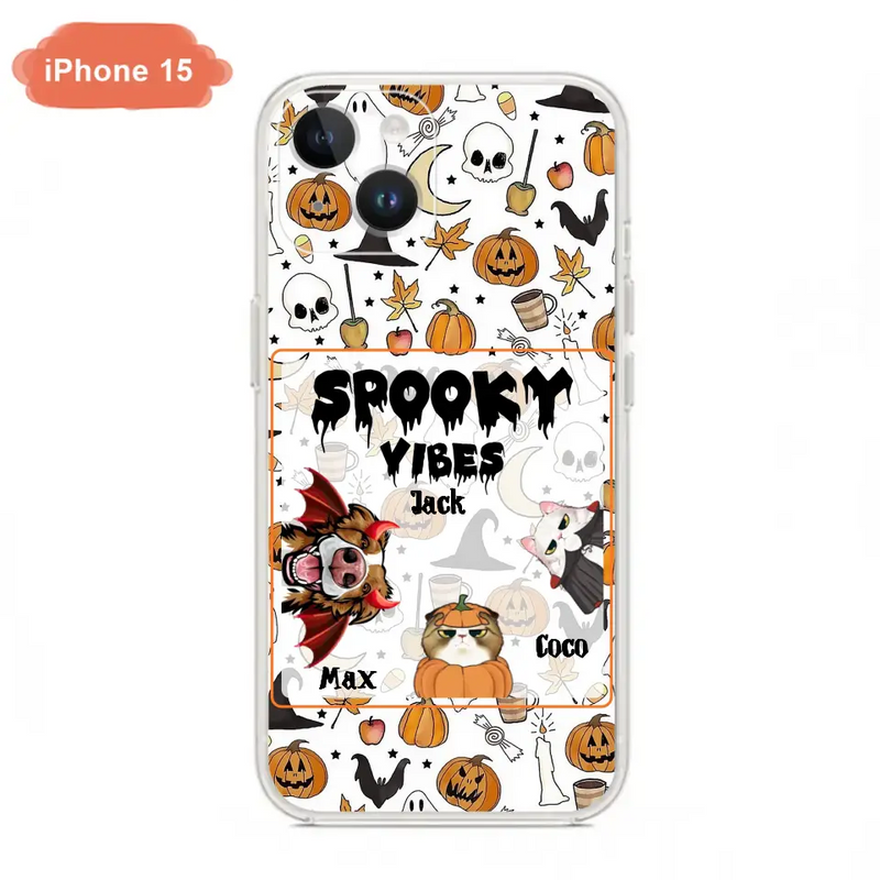 Personalized Halloween Pet Phone Case - Up to 3 Pets - Gift Idea For Dog/Cat Owners - Spooky Vibes - Case for iPhone/Samsung