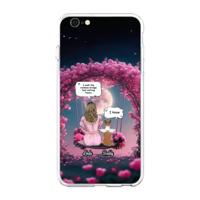 Custom Memorial Dog Mom Phone Case - Up to 4 Dogs - Memorial Gift Idea For Dog Owners - I Wish The Rainbow Bridge Had Visiting Hours - Case For iPhone/Samsung