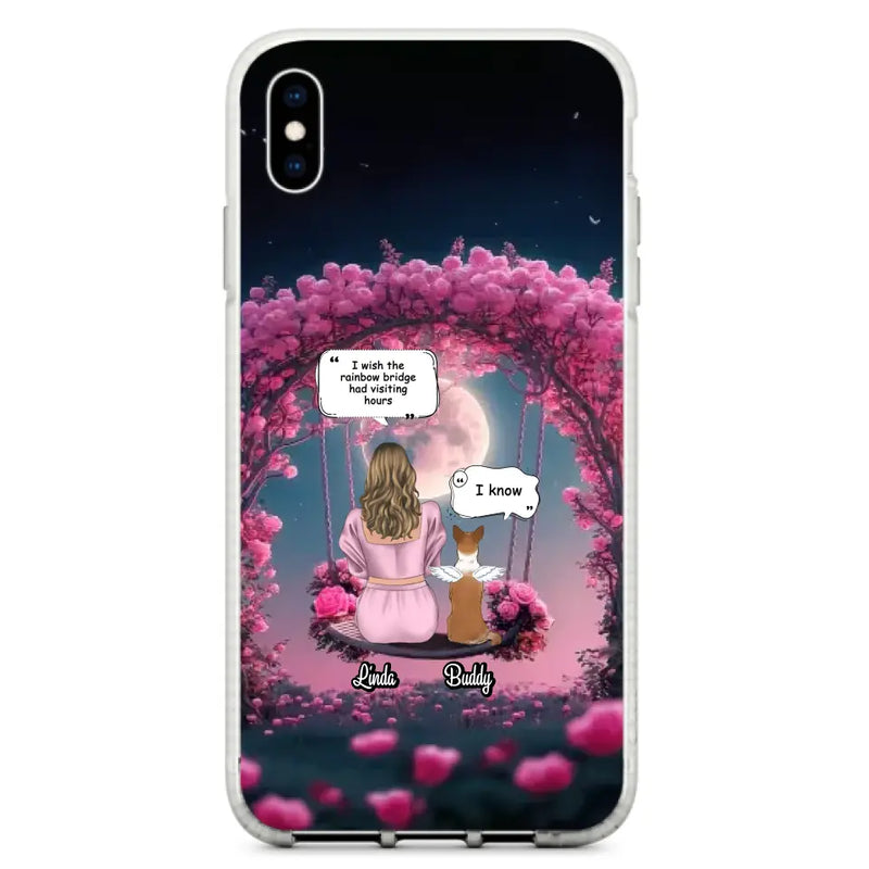 Custom Memorial Dog Mom Phone Case - Up to 4 Dogs - Memorial Gift Idea For Dog Owners - I Wish The Rainbow Bridge Had Visiting Hours - Case For iPhone/Samsung