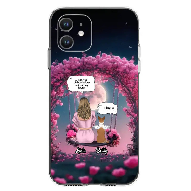 Custom Memorial Dog Mom Phone Case - Up to 4 Dogs - Memorial Gift Idea For Dog Owners - I Wish The Rainbow Bridge Had Visiting Hours - Case For iPhone/Samsung