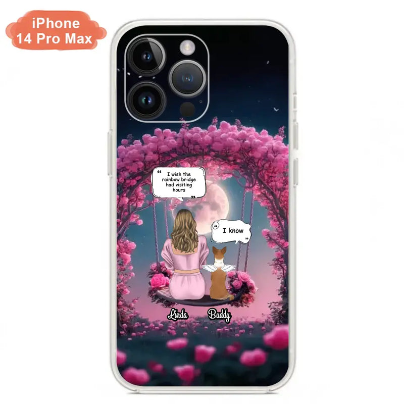 Custom Memorial Dog Mom Phone Case - Up to 4 Dogs - Memorial Gift Idea For Dog Owners - I Wish The Rainbow Bridge Had Visiting Hours - Case For iPhone/Samsung