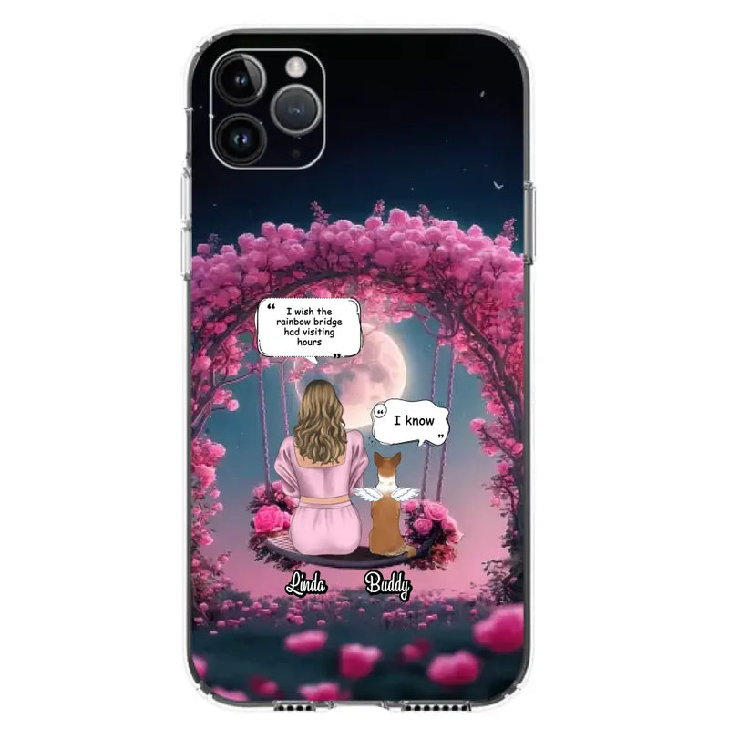 Custom Memorial Dog Mom Phone Case - Up to 4 Dogs - Memorial Gift Idea For Dog Owners - I Wish The Rainbow Bridge Had Visiting Hours - Case For iPhone/Samsung