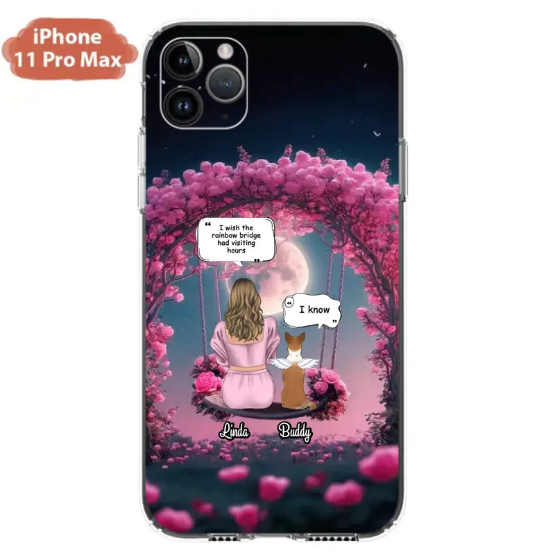 Custom Memorial Dog Mom Phone Case - Up to 4 Dogs - Memorial Gift Idea For Dog Owners - I Wish The Rainbow Bridge Had Visiting Hours - Case For iPhone/Samsung