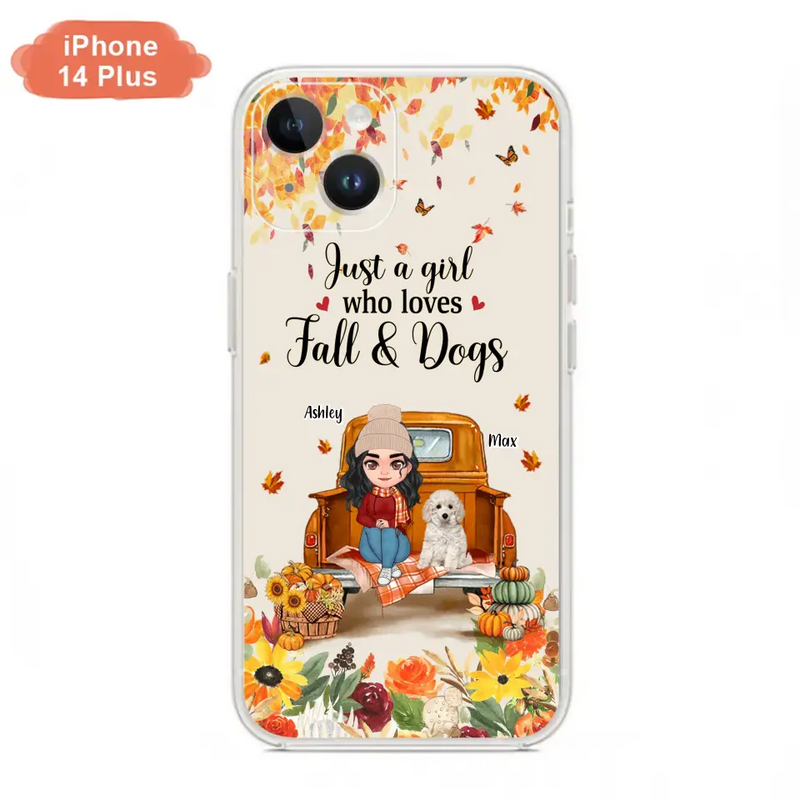 Personalized Dog Mom Autumn Phone Case - Gift Idea For Dog Owners - Up to 5 Dogs - Case For iPhone/Samsung - Just A Girl Who Loves Fall & Dogs
