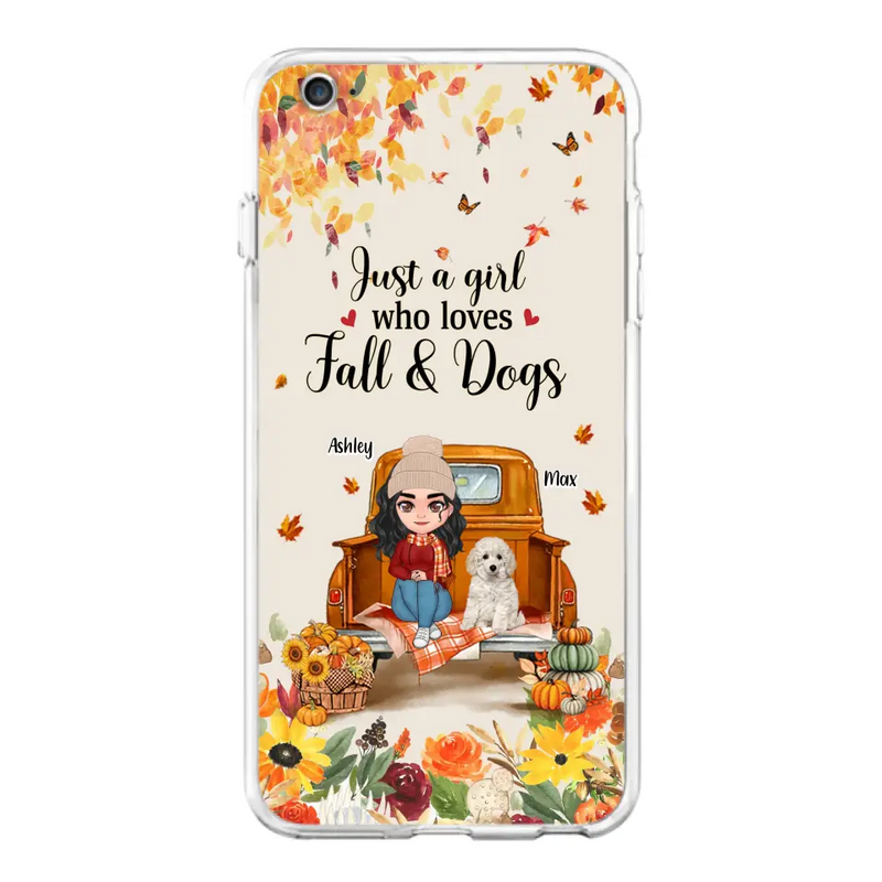 Personalized Dog Mom Autumn Phone Case - Gift Idea For Dog Owners - Up to 5 Dogs - Case For iPhone/Samsung - Just A Girl Who Loves Fall & Dogs
