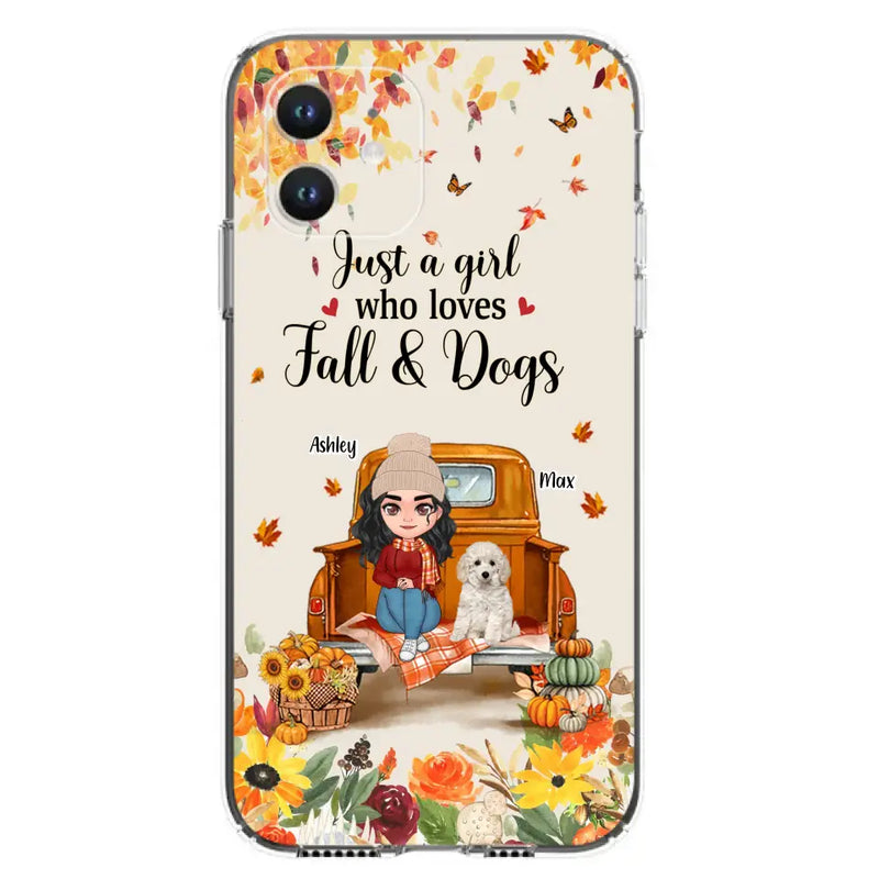 Personalized Dog Mom Autumn Phone Case - Gift Idea For Dog Owners - Up to 5 Dogs - Case For iPhone/Samsung - Just A Girl Who Loves Fall & Dogs