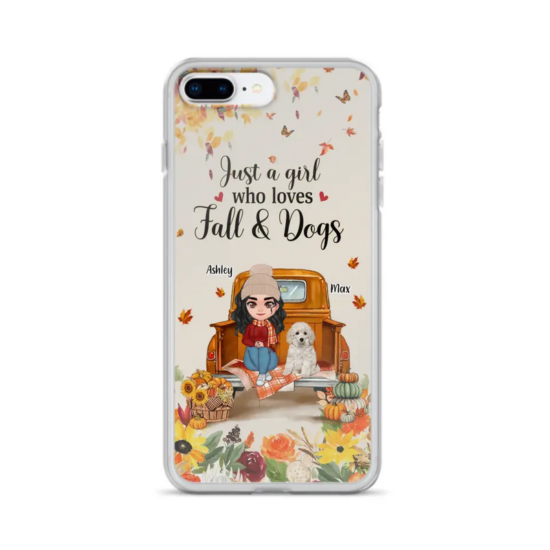 Personalized Dog Mom Autumn Phone Case - Gift Idea For Dog Owners - Up to 5 Dogs - Case For iPhone/Samsung - Just A Girl Who Loves Fall & Dogs
