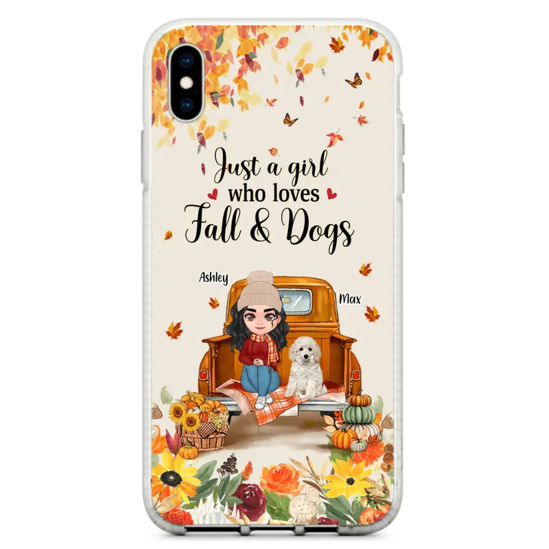 Personalized Dog Mom Autumn Phone Case - Gift Idea For Dog Owners - Up to 5 Dogs - Case For iPhone/Samsung - Just A Girl Who Loves Fall & Dogs