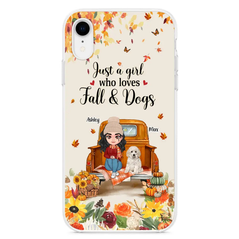Personalized Dog Mom Autumn Phone Case - Gift Idea For Dog Owners - Up to 5 Dogs - Case For iPhone/Samsung - Just A Girl Who Loves Fall & Dogs