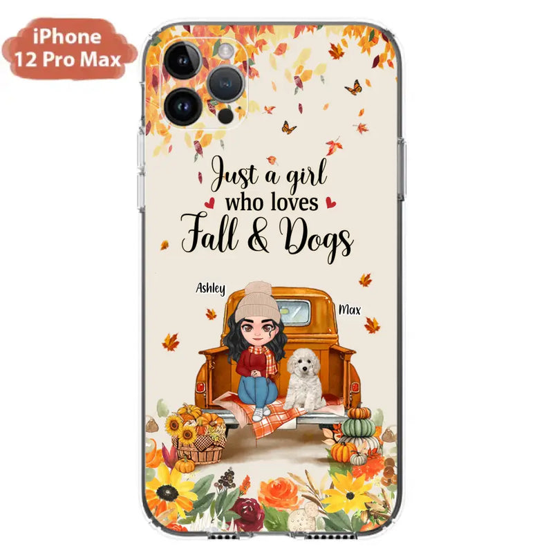 Personalized Dog Mom Autumn Phone Case - Gift Idea For Dog Owners - Up to 5 Dogs - Case For iPhone/Samsung - Just A Girl Who Loves Fall & Dogs