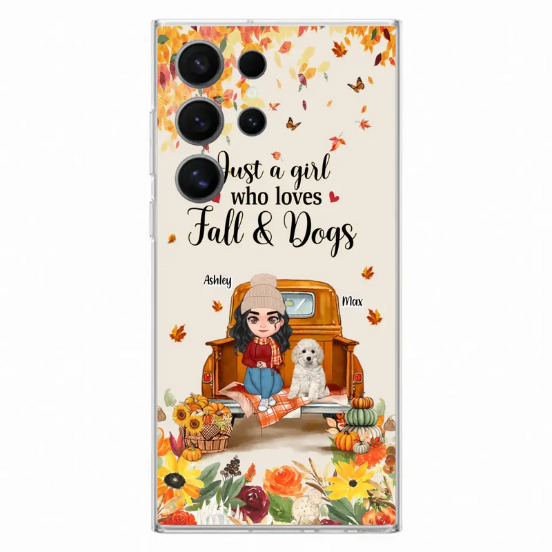 Personalized Dog Mom Autumn Phone Case - Gift Idea For Dog Owners - Up to 5 Dogs - Case For iPhone/Samsung - Just A Girl Who Loves Fall & Dogs