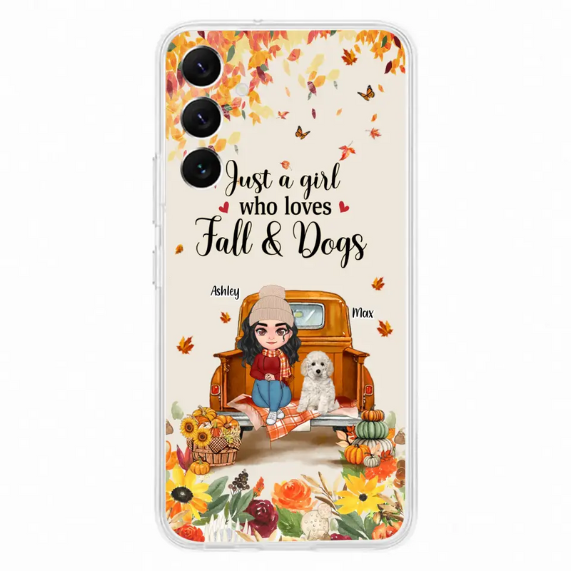 Personalized Dog Mom Autumn Phone Case - Gift Idea For Dog Owners - Up to 5 Dogs - Case For iPhone/Samsung - Just A Girl Who Loves Fall & Dogs