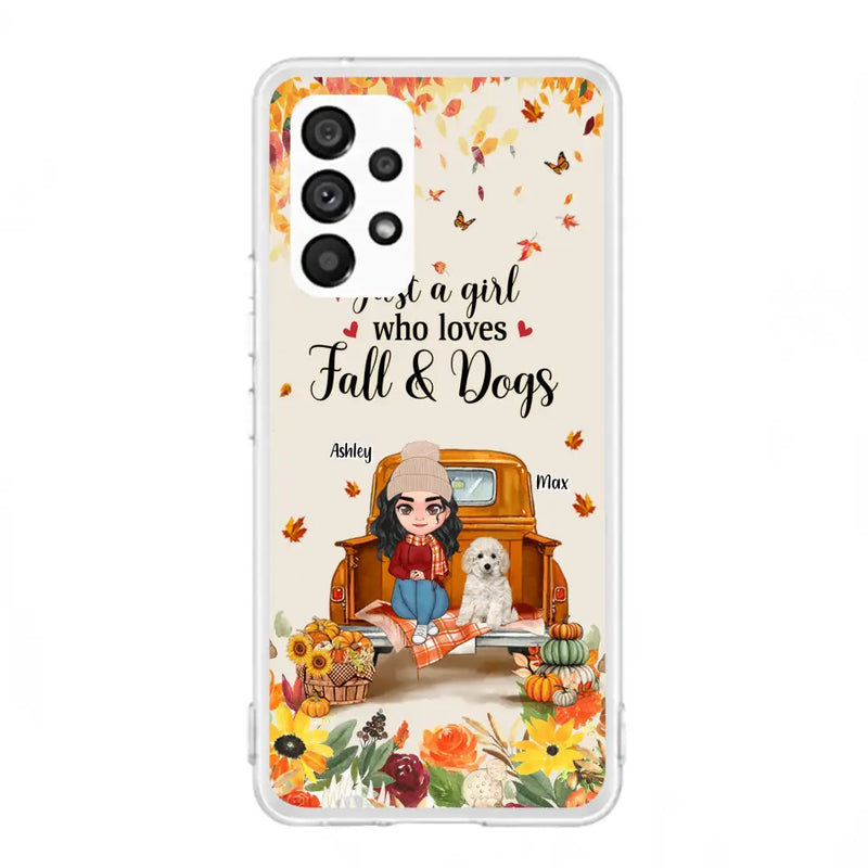 Personalized Dog Mom Autumn Phone Case - Gift Idea For Dog Owners - Up to 5 Dogs - Case For iPhone/Samsung - Just A Girl Who Loves Fall & Dogs