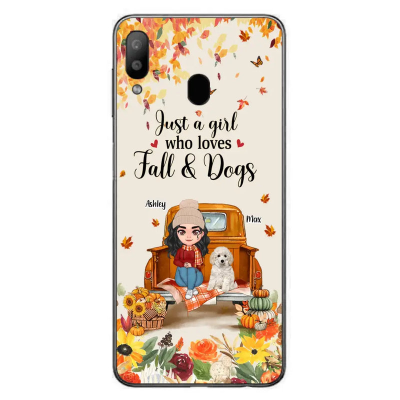 Personalized Dog Mom Autumn Phone Case - Gift Idea For Dog Owners - Up to 5 Dogs - Case For iPhone/Samsung - Just A Girl Who Loves Fall & Dogs