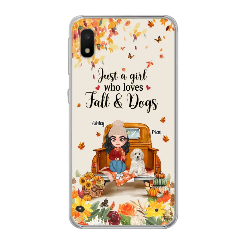 Personalized Dog Mom Autumn Phone Case - Gift Idea For Dog Owners - Up to 5 Dogs - Case For iPhone/Samsung - Just A Girl Who Loves Fall & Dogs