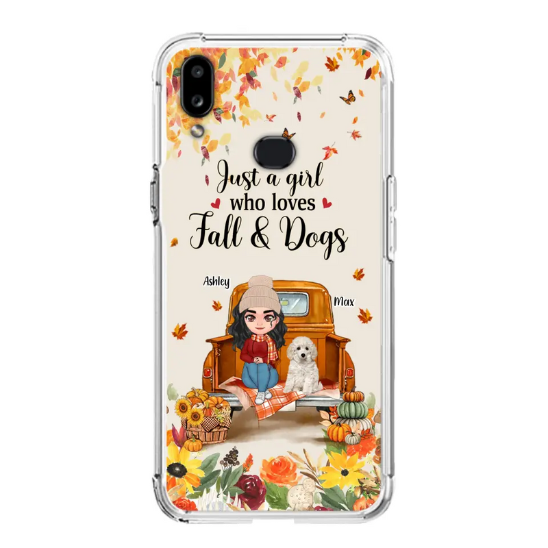 Personalized Dog Mom Autumn Phone Case - Gift Idea For Dog Owners - Up to 5 Dogs - Case For iPhone/Samsung - Just A Girl Who Loves Fall & Dogs