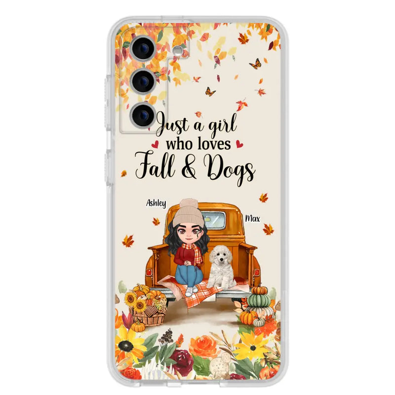Personalized Dog Mom Autumn Phone Case - Gift Idea For Dog Owners - Up to 5 Dogs - Case For iPhone/Samsung - Just A Girl Who Loves Fall & Dogs