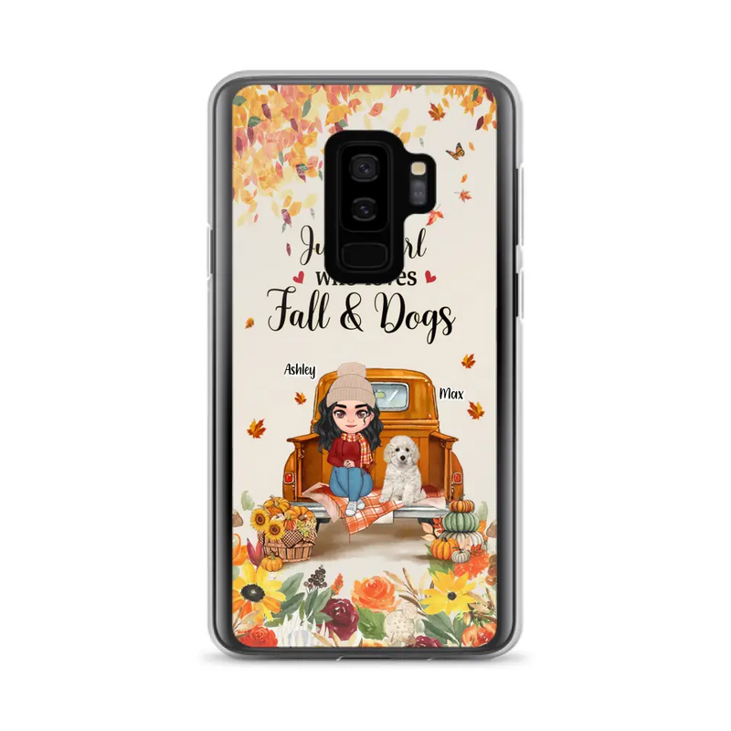 Personalized Dog Mom Autumn Phone Case - Gift Idea For Dog Owners - Up to 5 Dogs - Case For iPhone/Samsung - Just A Girl Who Loves Fall & Dogs