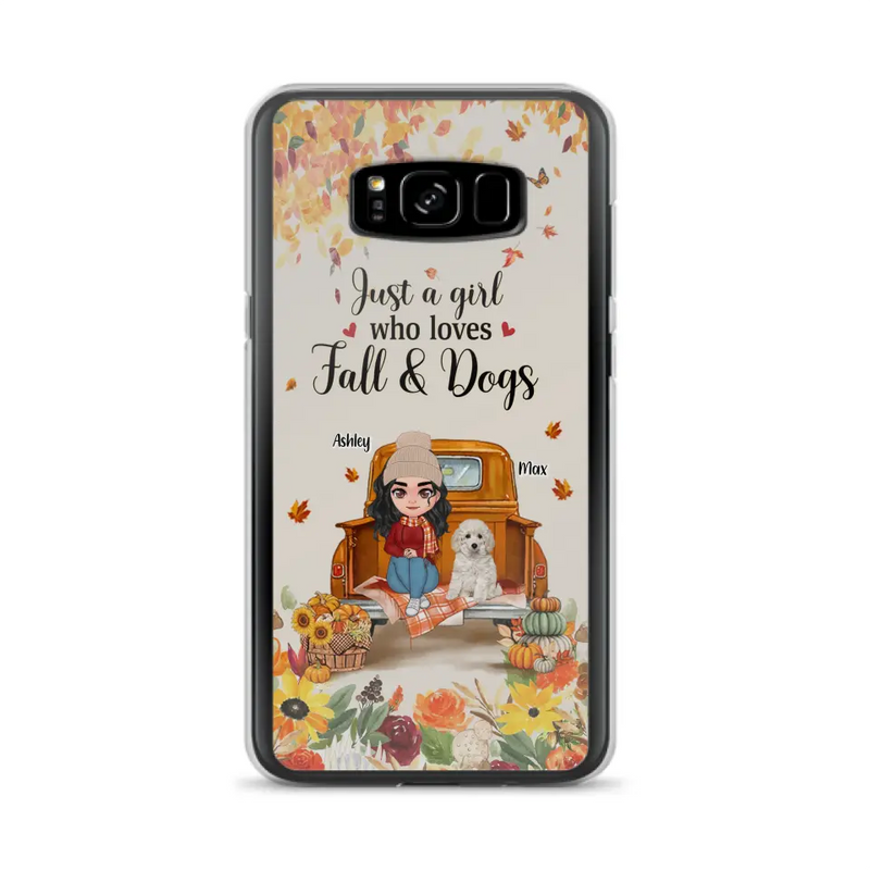 Personalized Dog Mom Autumn Phone Case - Gift Idea For Dog Owners - Up to 5 Dogs - Case For iPhone/Samsung - Just A Girl Who Loves Fall & Dogs