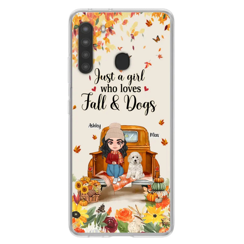 Personalized Dog Mom Autumn Phone Case - Gift Idea For Dog Owners - Up to 5 Dogs - Case For iPhone/Samsung - Just A Girl Who Loves Fall & Dogs