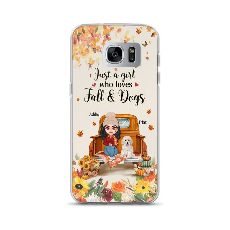 Personalized Dog Mom Autumn Phone Case - Gift Idea For Dog Owners - Up to 5 Dogs - Case For iPhone/Samsung - Just A Girl Who Loves Fall & Dogs