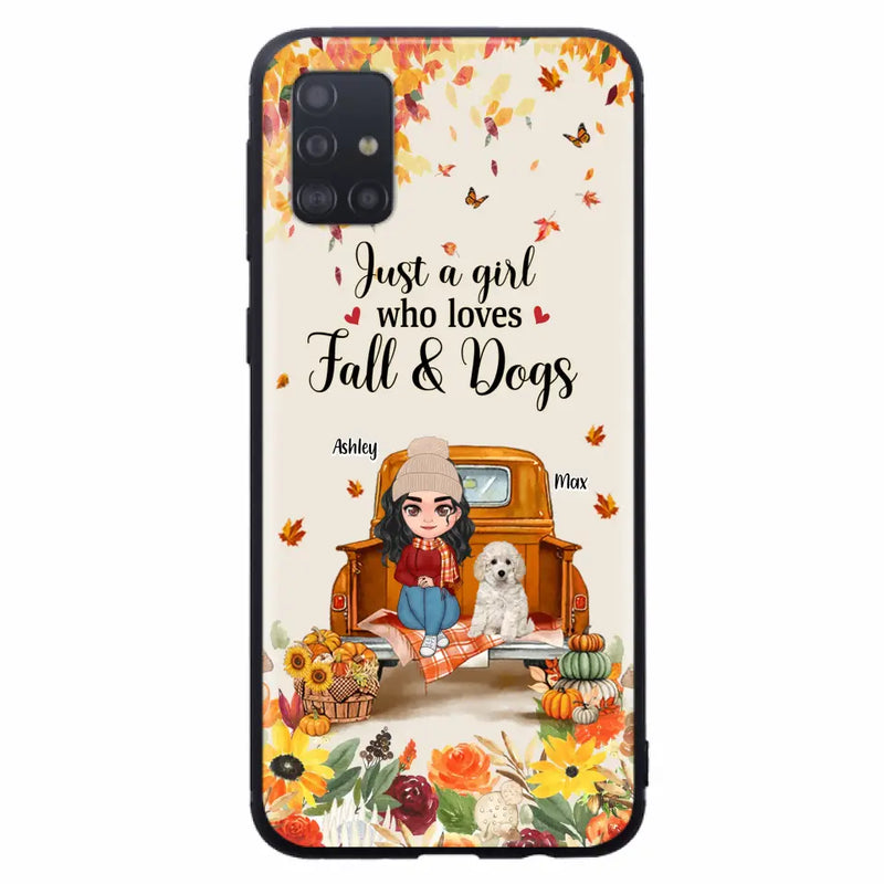 Personalized Dog Mom Autumn Phone Case - Gift Idea For Dog Owners - Up to 5 Dogs - Case For iPhone/Samsung - Just A Girl Who Loves Fall & Dogs