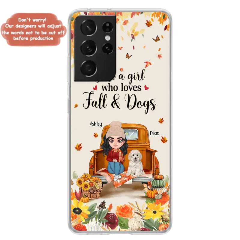 Personalized Dog Mom Autumn Phone Case - Gift Idea For Dog Owners - Up to 5 Dogs - Case For iPhone/Samsung - Just A Girl Who Loves Fall & Dogs