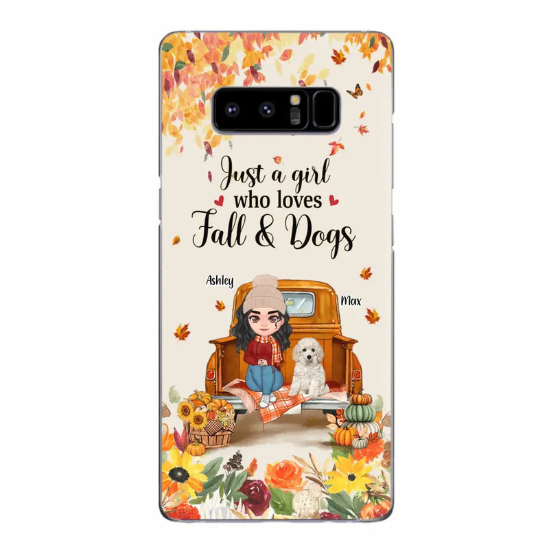 Personalized Dog Mom Autumn Phone Case - Gift Idea For Dog Owners - Up to 5 Dogs - Case For iPhone/Samsung - Just A Girl Who Loves Fall & Dogs