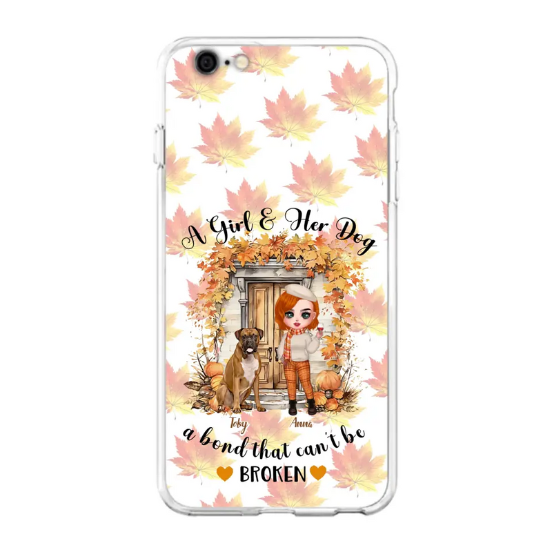 Personalized Fall And Dogs Phone Case - Gift Idea for Dog Lovers - Up to 6 Dogs - A Girl & Her Dogs A Bond That Can't Be Broken - Case For iPhone And Samsung