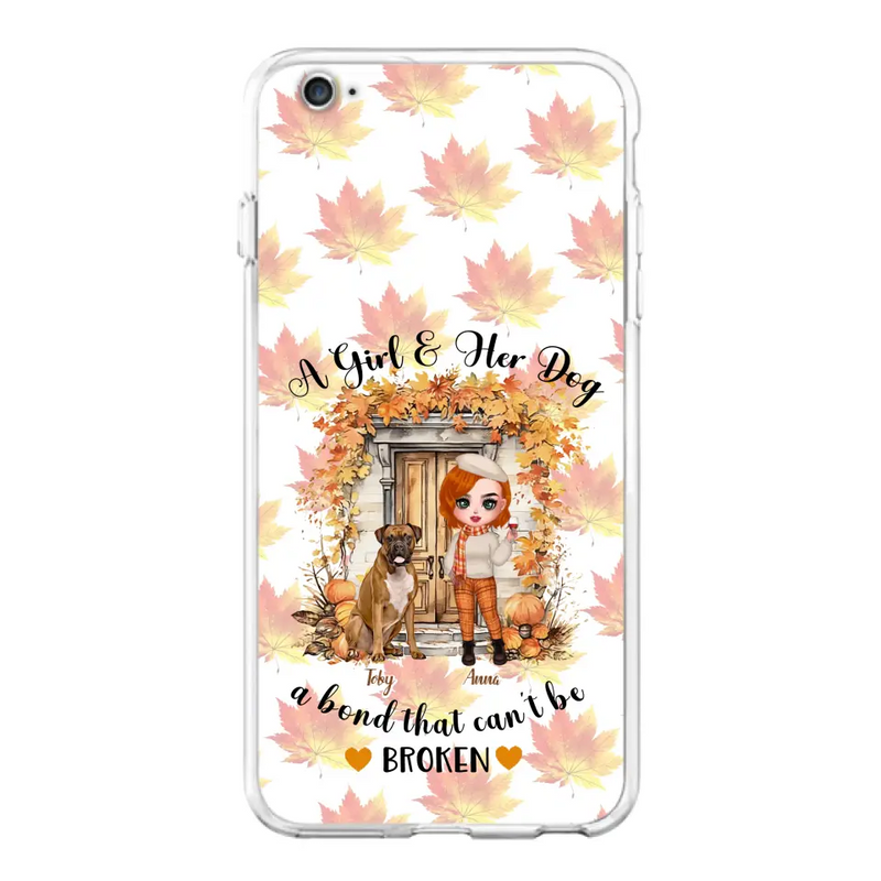 Personalized Fall And Dogs Phone Case - Gift Idea for Dog Lovers - Up to 6 Dogs - A Girl & Her Dogs A Bond That Can't Be Broken - Case For iPhone And Samsung
