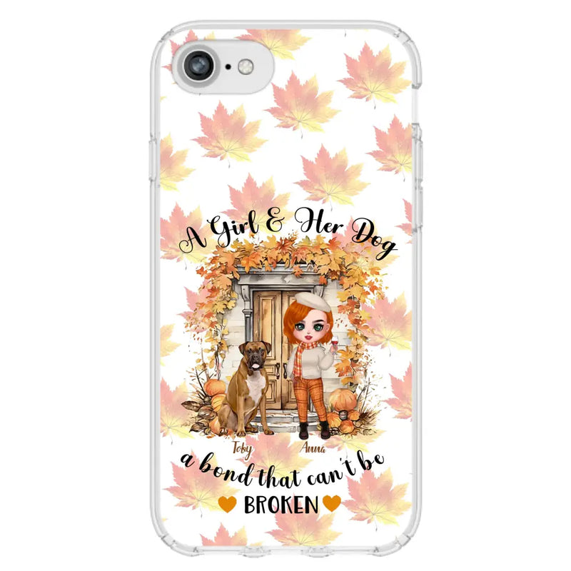 Personalized Fall And Dogs Phone Case - Gift Idea for Dog Lovers - Up to 6 Dogs - A Girl & Her Dogs A Bond That Can't Be Broken - Case For iPhone And Samsung