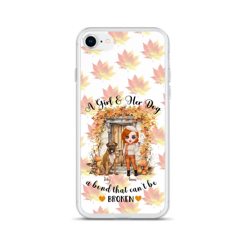 Personalized Fall And Dogs Phone Case - Gift Idea for Dog Lovers - Up to 6 Dogs - A Girl & Her Dogs A Bond That Can't Be Broken - Case For iPhone And Samsung