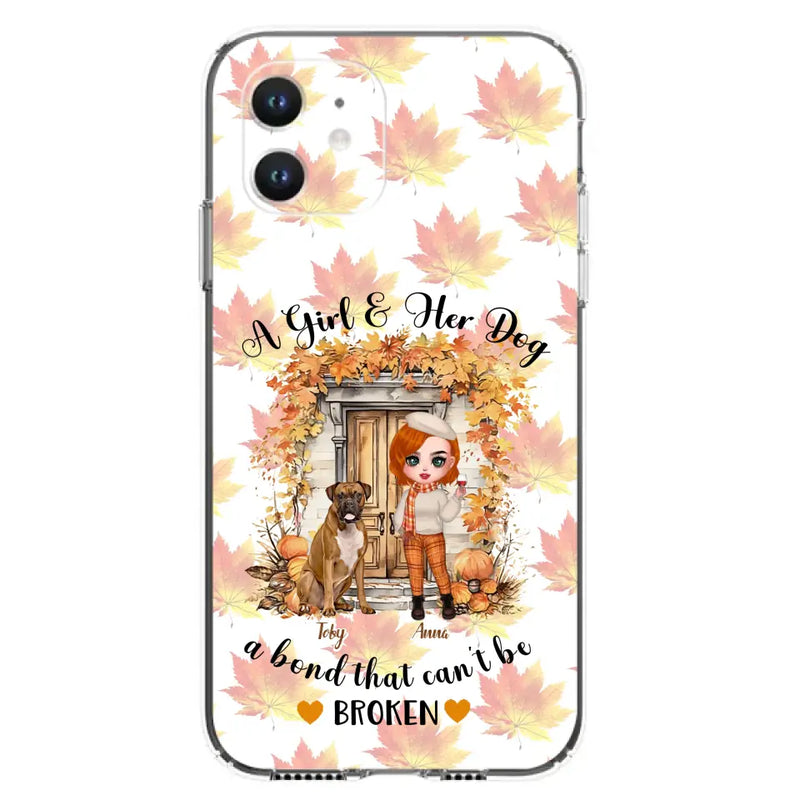Personalized Fall And Dogs Phone Case - Gift Idea for Dog Lovers - Up to 6 Dogs - A Girl & Her Dogs A Bond That Can't Be Broken - Case For iPhone And Samsung