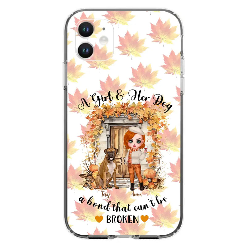 Personalized Fall And Dogs Phone Case - Gift Idea for Dog Lovers - Up to 6 Dogs - A Girl & Her Dogs A Bond That Can't Be Broken - Case For iPhone And Samsung