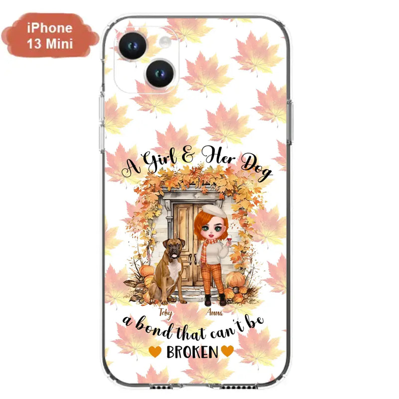 Personalized Fall And Dogs Phone Case - Gift Idea for Dog Lovers - Up to 6 Dogs - A Girl & Her Dogs A Bond That Can't Be Broken - Case For iPhone And Samsung