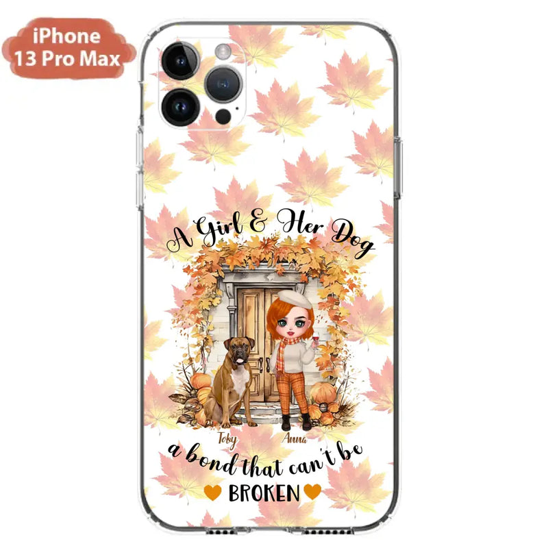 Personalized Fall And Dogs Phone Case - Gift Idea for Dog Lovers - Up to 6 Dogs - A Girl & Her Dogs A Bond That Can't Be Broken - Case For iPhone And Samsung