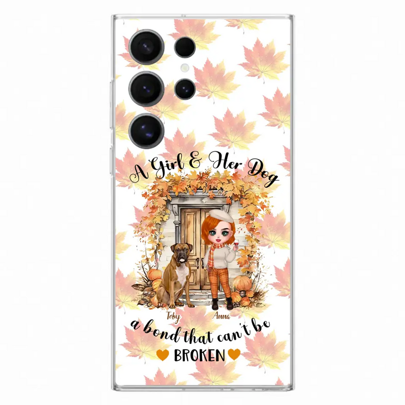 Personalized Fall And Dogs Phone Case - Gift Idea for Dog Lovers - Up to 6 Dogs - A Girl & Her Dogs A Bond That Can't Be Broken - Case For iPhone And Samsung