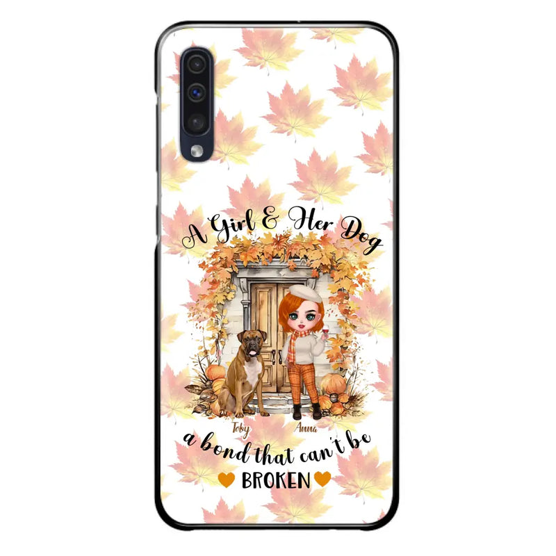 Personalized Fall And Dogs Phone Case - Gift Idea for Dog Lovers - Up to 6 Dogs - A Girl & Her Dogs A Bond That Can't Be Broken - Case For iPhone And Samsung