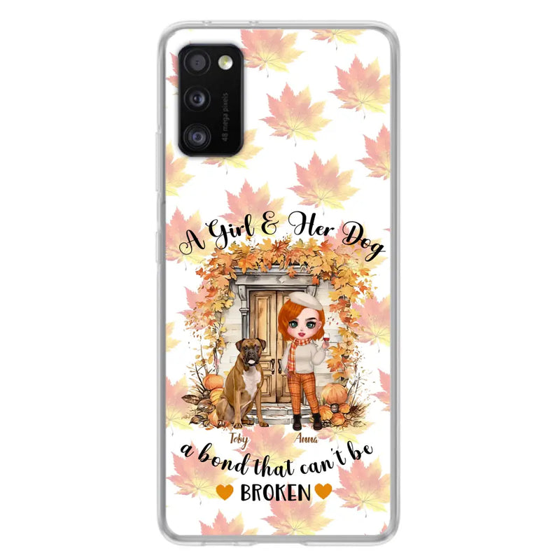 Personalized Fall And Dogs Phone Case - Gift Idea for Dog Lovers - Up to 6 Dogs - A Girl & Her Dogs A Bond That Can't Be Broken - Case For iPhone And Samsung