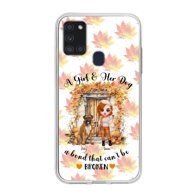 Personalized Fall And Dogs Phone Case - Gift Idea for Dog Lovers - Up to 6 Dogs - A Girl & Her Dogs A Bond That Can't Be Broken - Case For iPhone And Samsung